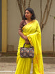 Saanjh – Yellow Cotton Saree with Copper Zari Fish Motifs and Striped Pallu