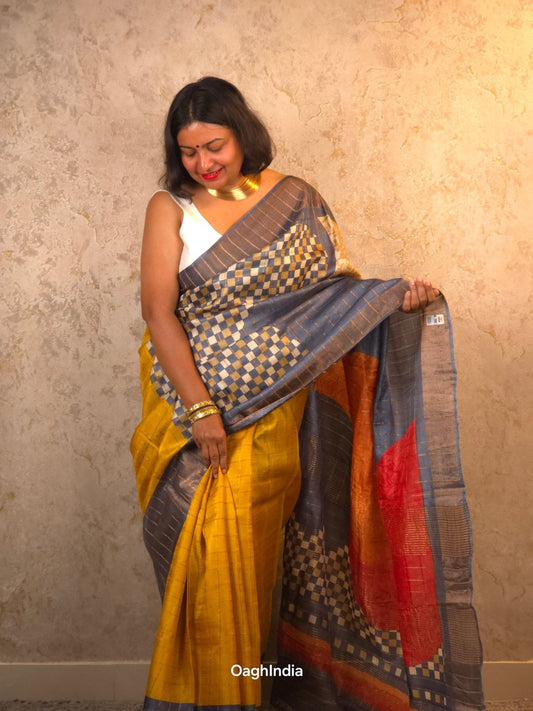 Saanvi : Pure Silk Abstract Art Saree (Silk Mark) - Oagh India