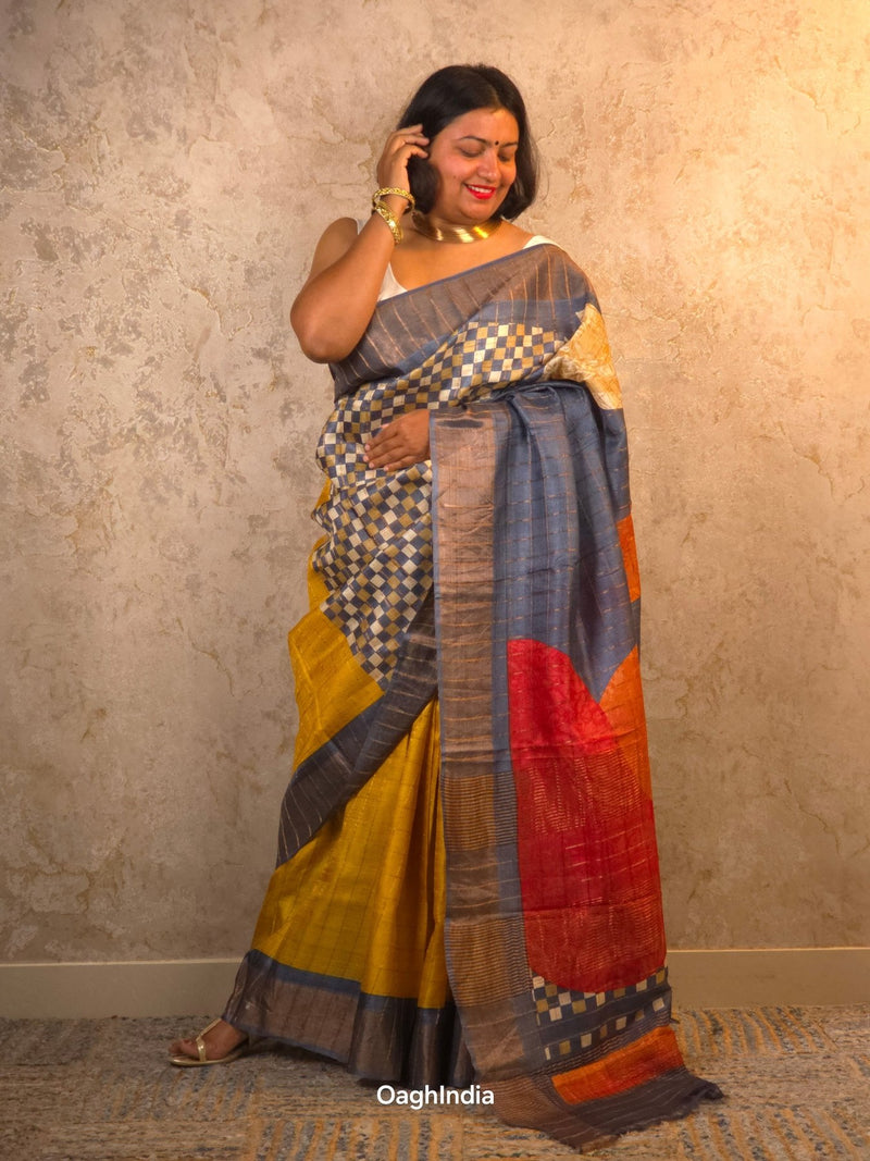 Saanvi : Pure Silk Abstract Art Saree (Silk Mark) - Oagh India