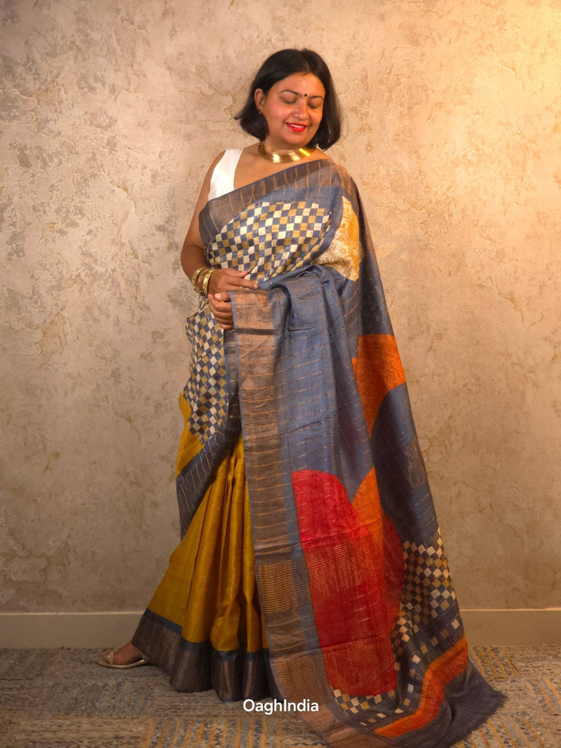 Saanvi : Pure Silk Abstract Art Saree (Silk Mark) - Oagh India