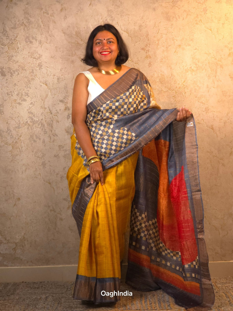 Saanvi : Pure Silk Abstract Art Saree (Silk Mark) - Oagh India