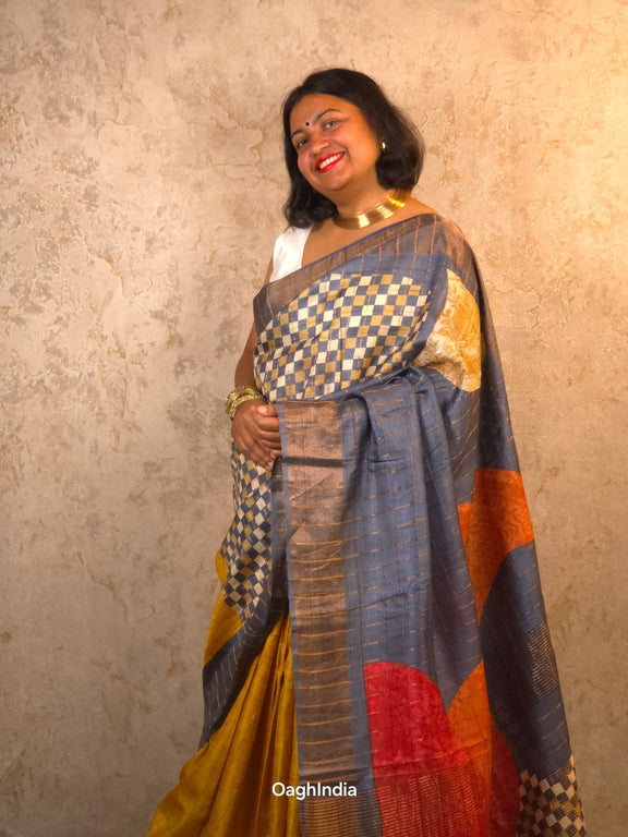 Saanvi : Pure Silk Abstract Art Saree (Silk Mark) - Oagh India