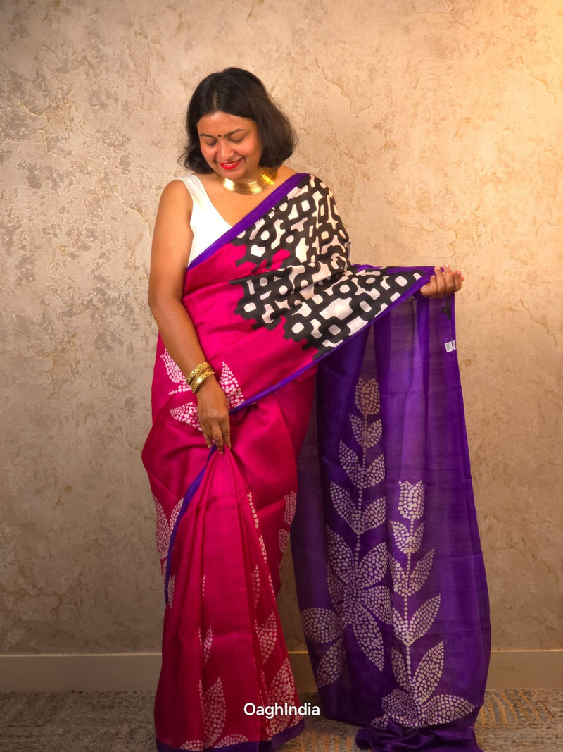 Saira : Pure Silk Abstract Art Saree (Silk Mark) - Oagh India
