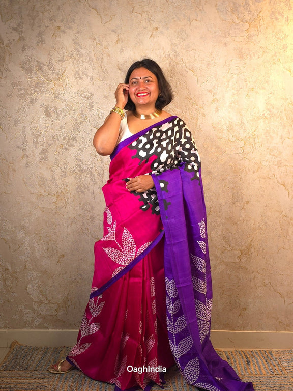 Saira : Pure Silk Abstract Art Saree (Silk Mark) - Oagh India