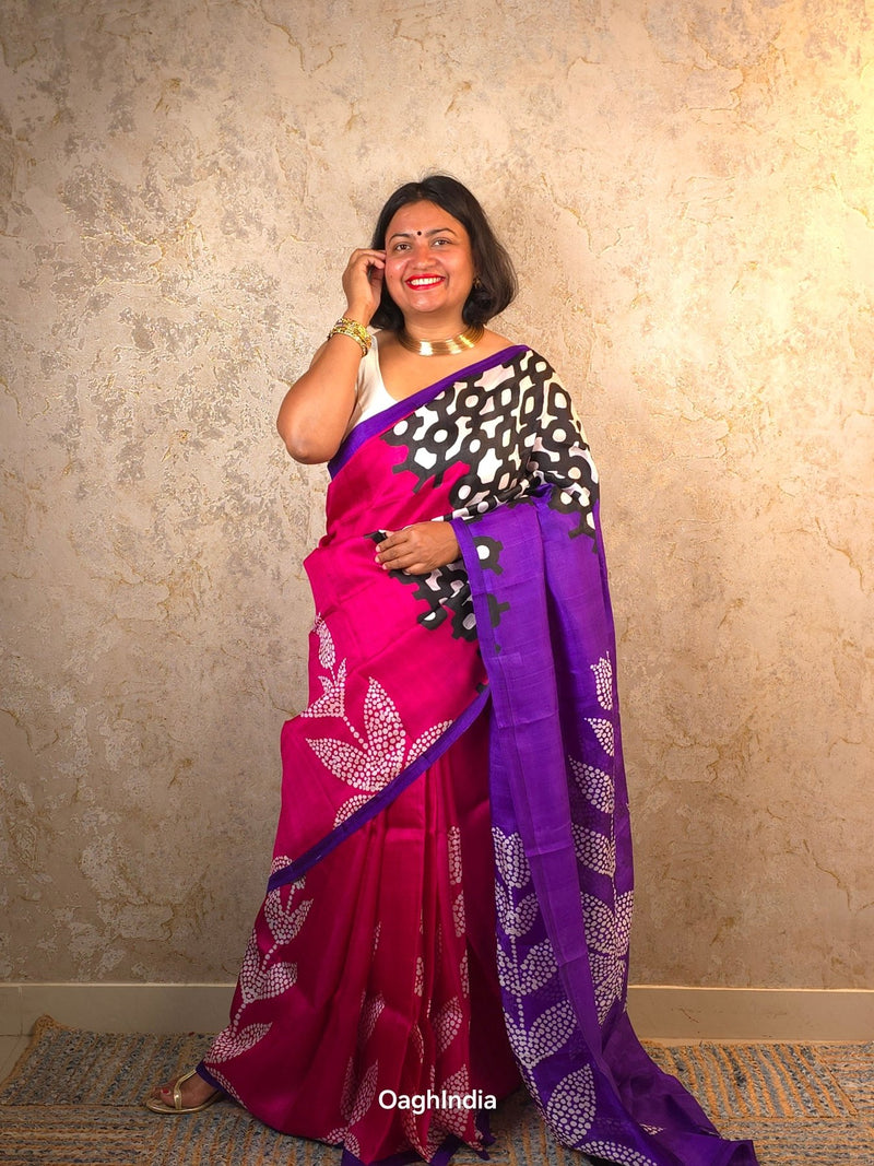 Saira : Pure Silk Abstract Art Saree (Silk Mark) - Oagh India