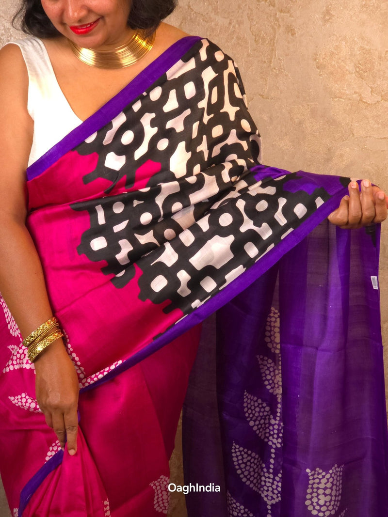 Saira : Pure Silk Abstract Art Saree (Silk Mark) - Oagh India