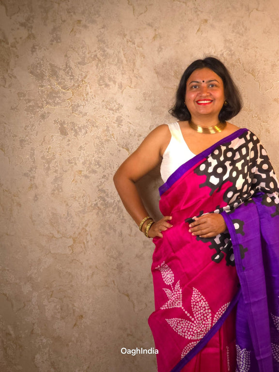 Saira : Pure Silk Abstract Art Saree (Silk Mark) - Oagh India