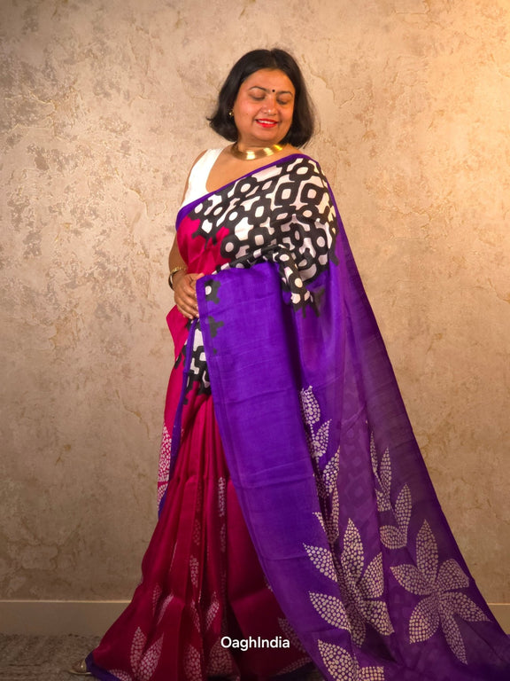 Saira : Pure Silk Abstract Art Saree (Silk Mark) - Oagh India
