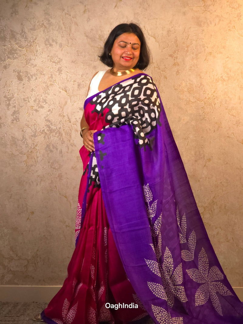 Saira : Pure Silk Abstract Art Saree (Silk Mark) - Oagh India