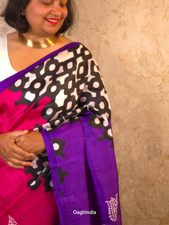 Saira : Pure Silk Abstract Art Saree (Silk Mark) - Oagh India