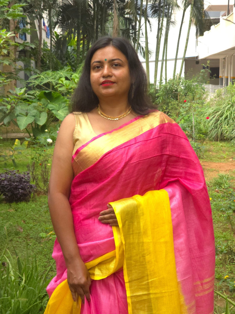 Samagam - Authentic Bhagalpur Linen Saree - Oagh India