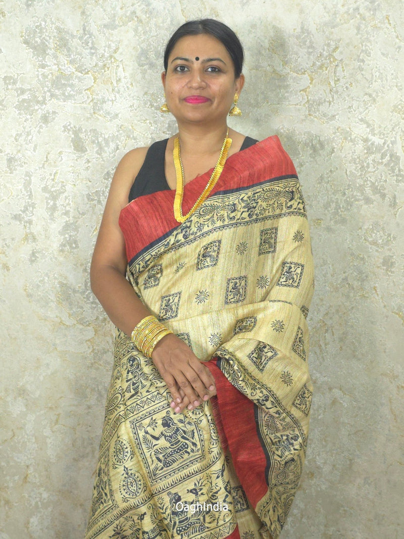 Saumya : Pure Silk Ghicha Madhubani Saree