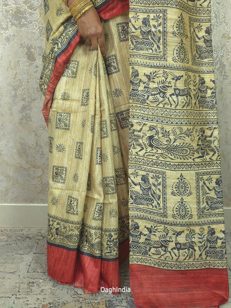 Saumya : Pure Silk Ghicha Madhubani Saree