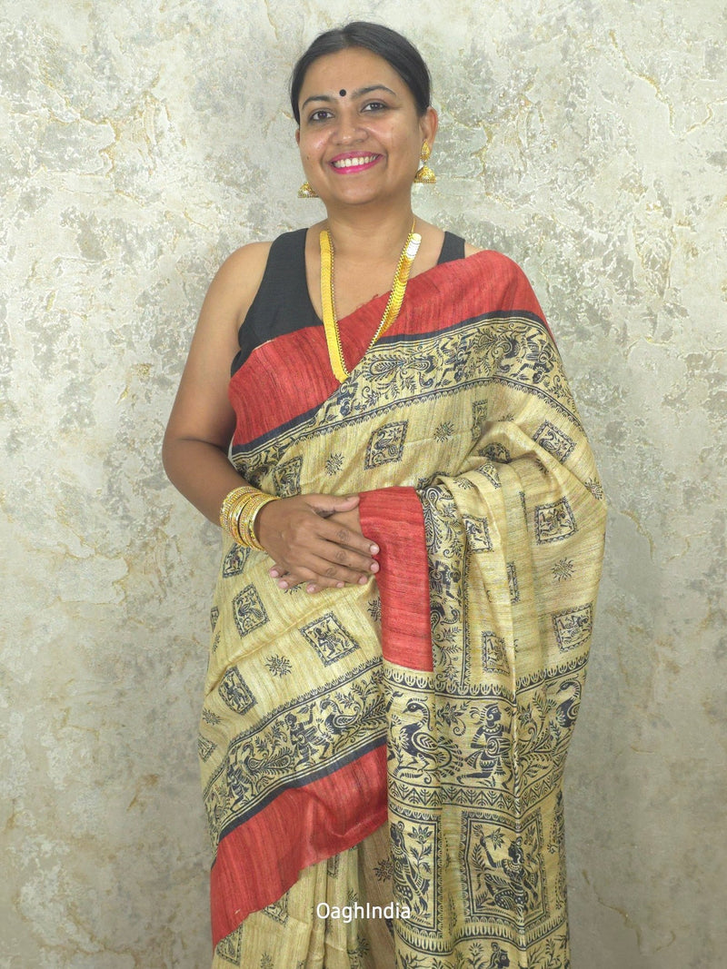 Saumya : Pure Silk Ghicha Madhubani Saree