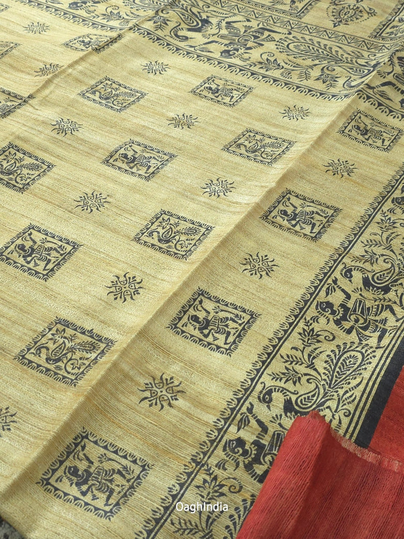 Saumya : Pure Silk Ghicha Madhubani Saree