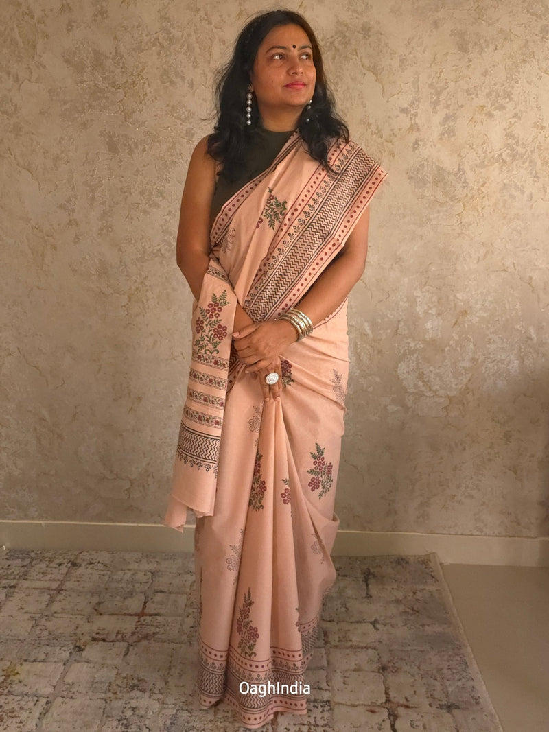 SheLeader  : Bagru Handblocked Pure Cotton Saree