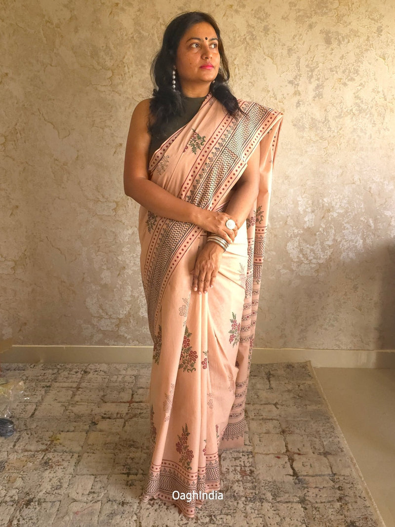 SheLeader  : Bagru Handblocked Pure Cotton Saree