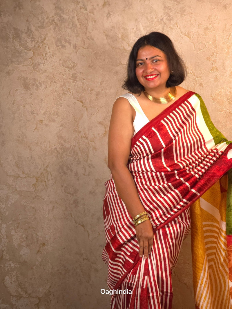 Shunya : Pure Silk Abstract Art Saree (Silk Mark) - Oagh India