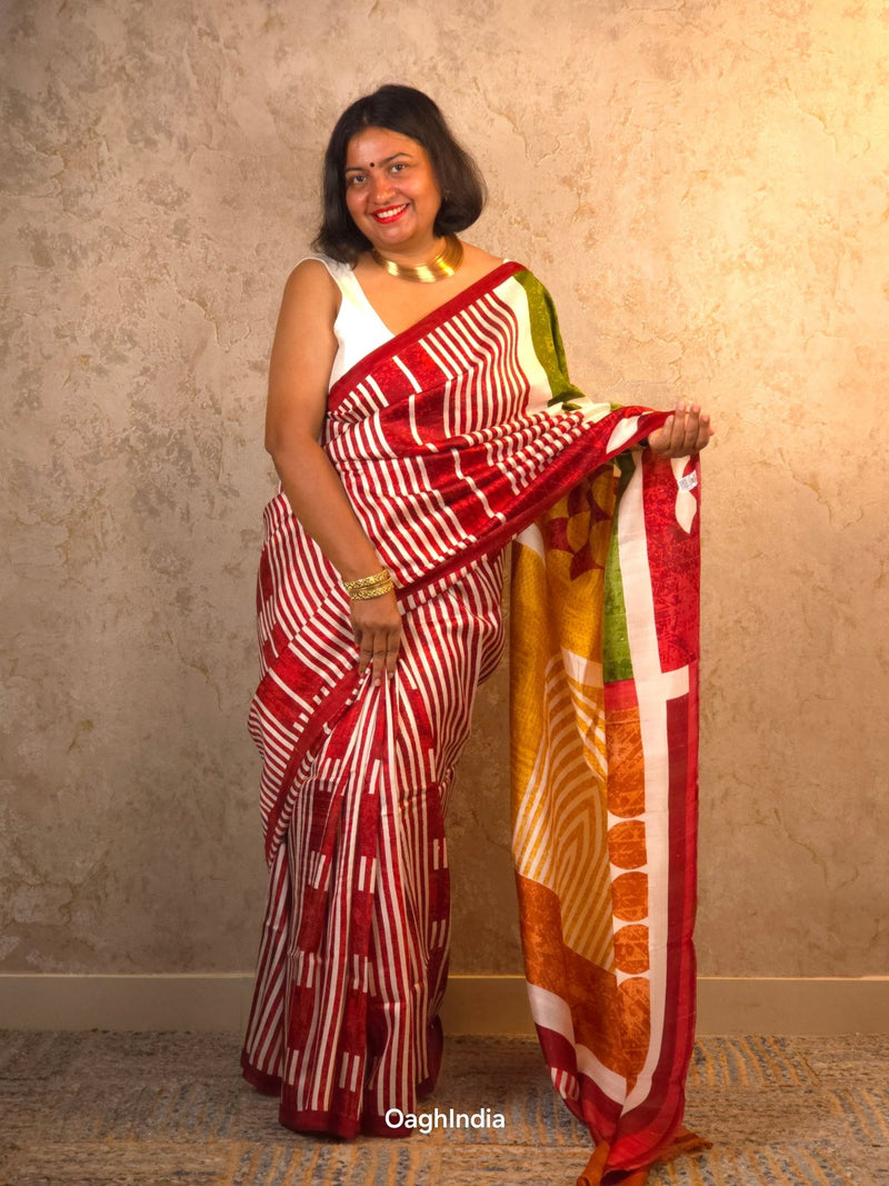 Shunya : Pure Silk Abstract Art Saree (Silk Mark) - Oagh India