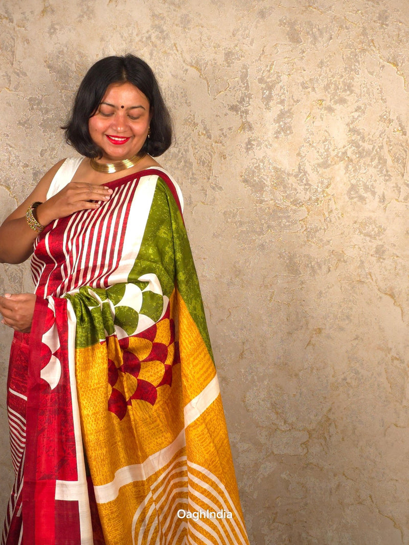 Shunya : Pure Silk Abstract Art Saree (Silk Mark) - Oagh India