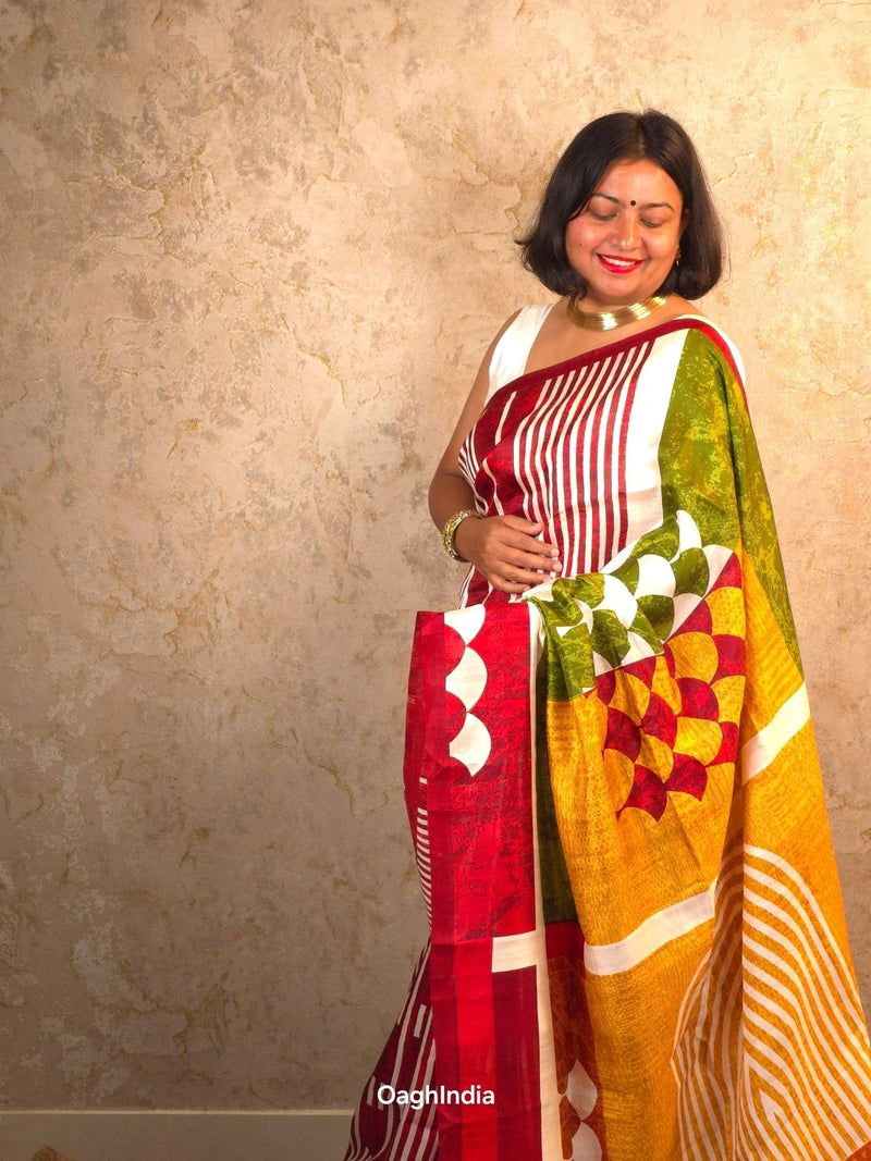 Shunya : Pure Silk Abstract Art Saree (Silk Mark) - Oagh India