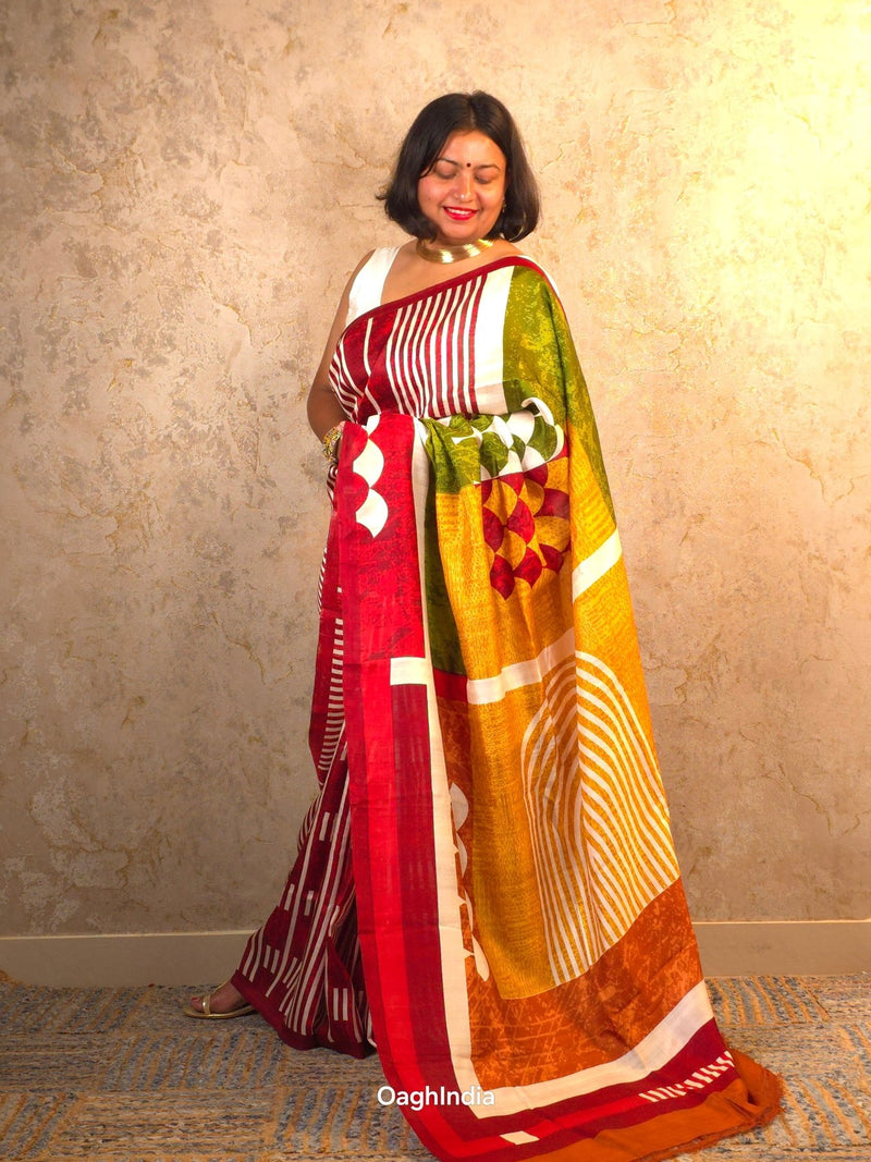 Shunya : Pure Silk Abstract Art Saree (Silk Mark) - Oagh India