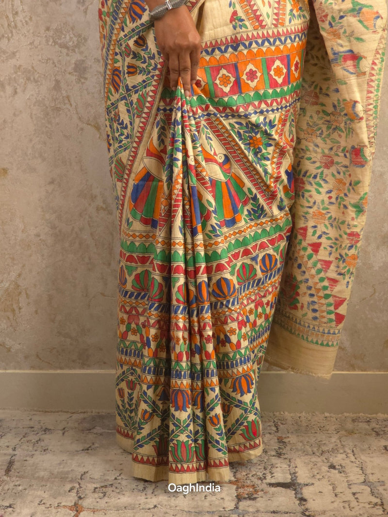Sita : Pure Silk Hand Painted Madhubani Art Saree (Silk Mark) - Oagh India