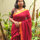 Sitara - Red Linen Saree with Copper Zari border