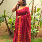 Sitara - Red Linen Saree with Copper Zari border