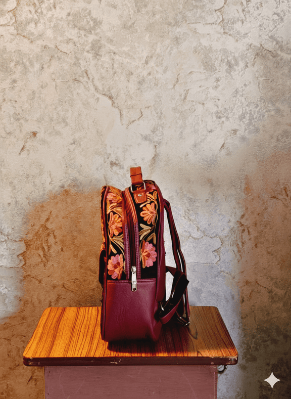 Soni - Kashmiri Backpack – Black | Velvet Floral Embroidered Backpack for Women - Oagh India