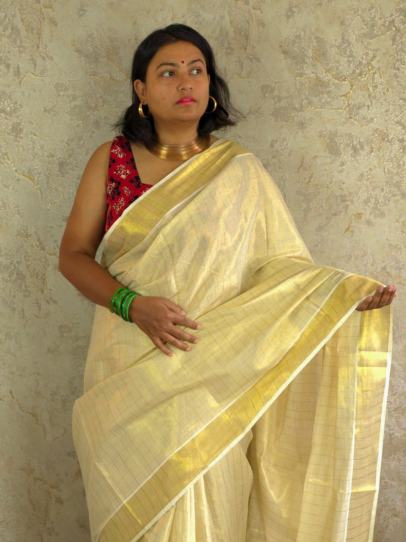 Suvarna Checks : Traditional Onam Saree From Kerala