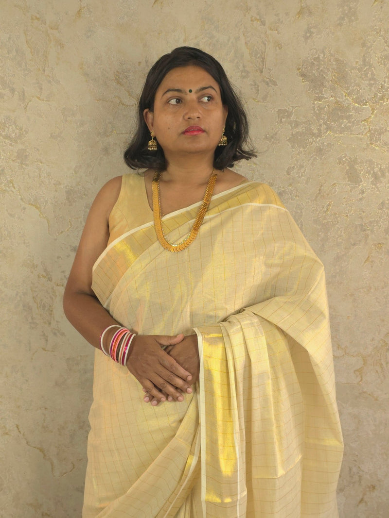 Suvarna Checks : Traditional Onam Saree From Kerala
