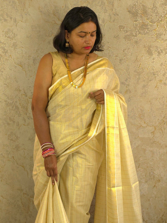 Suvarna Checks : Traditional Onam Saree From Kerala