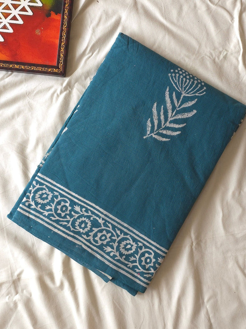 Teal Tara : Bagru Handblocked Pure Cotton Saree