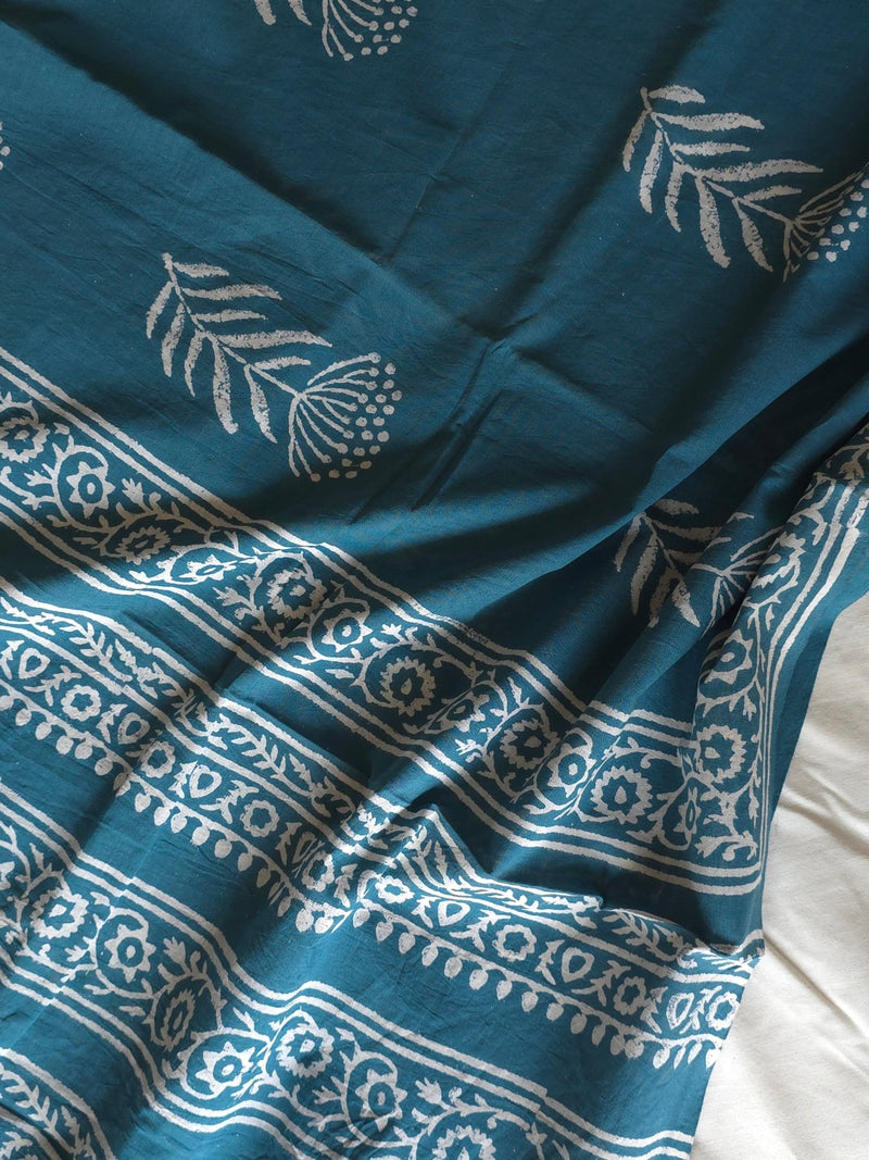 Teal Tara : Bagru Handblocked Pure Cotton Saree