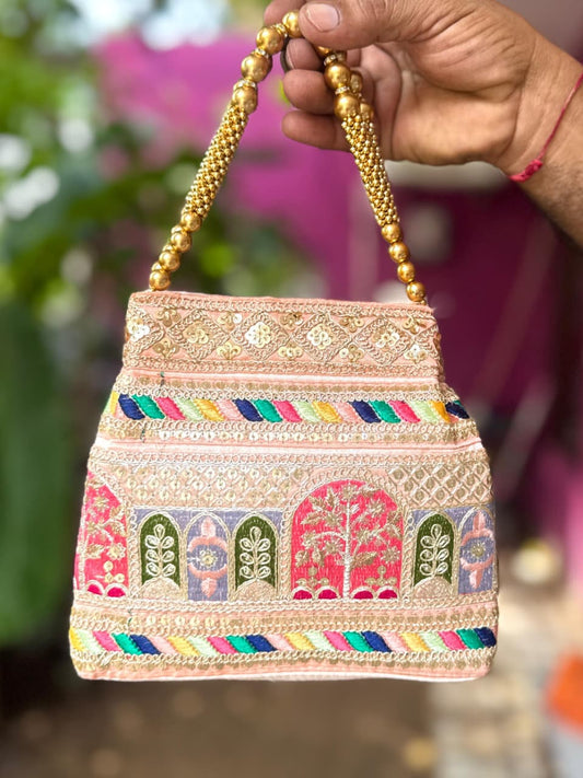 The Jharokha Silk Potli - Light Pink - Oagh India