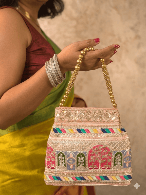 The Jharokha Silk Potli - Light Pink - Oagh India