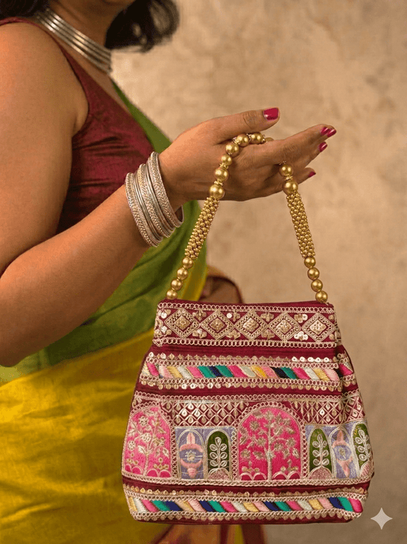 The Jharokha Silk Potli - Maroon - Oagh India