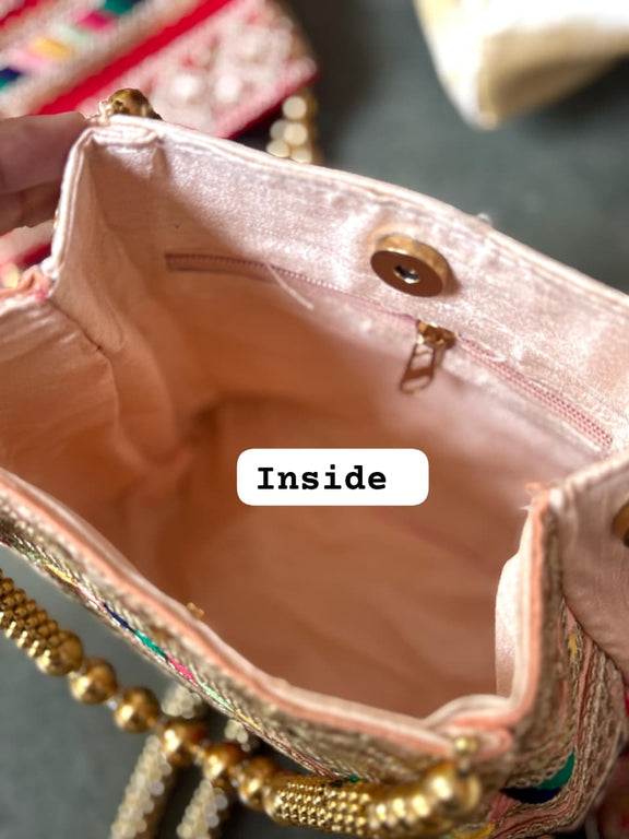 The Jharokha Silk Potli - Rani Pink - Oagh India