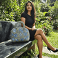 The Malé Travel Bag - Slate Grey | Embroidered Velvet Floral Travel Bag - Oagh India