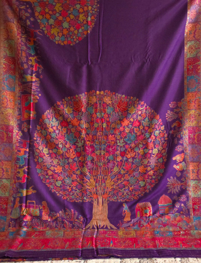 Tree of Life : Purple : Authentic Kashmiri Saree