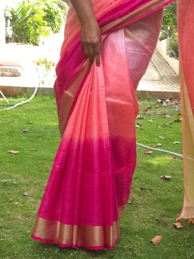 Triveni - Authentic Bhagalpur Linen Saree - Oagh India