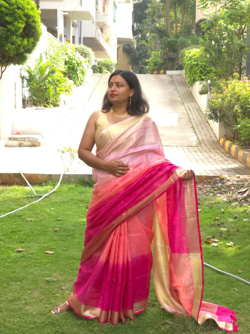 Triveni - Authentic Bhagalpur Linen Saree - Oagh India