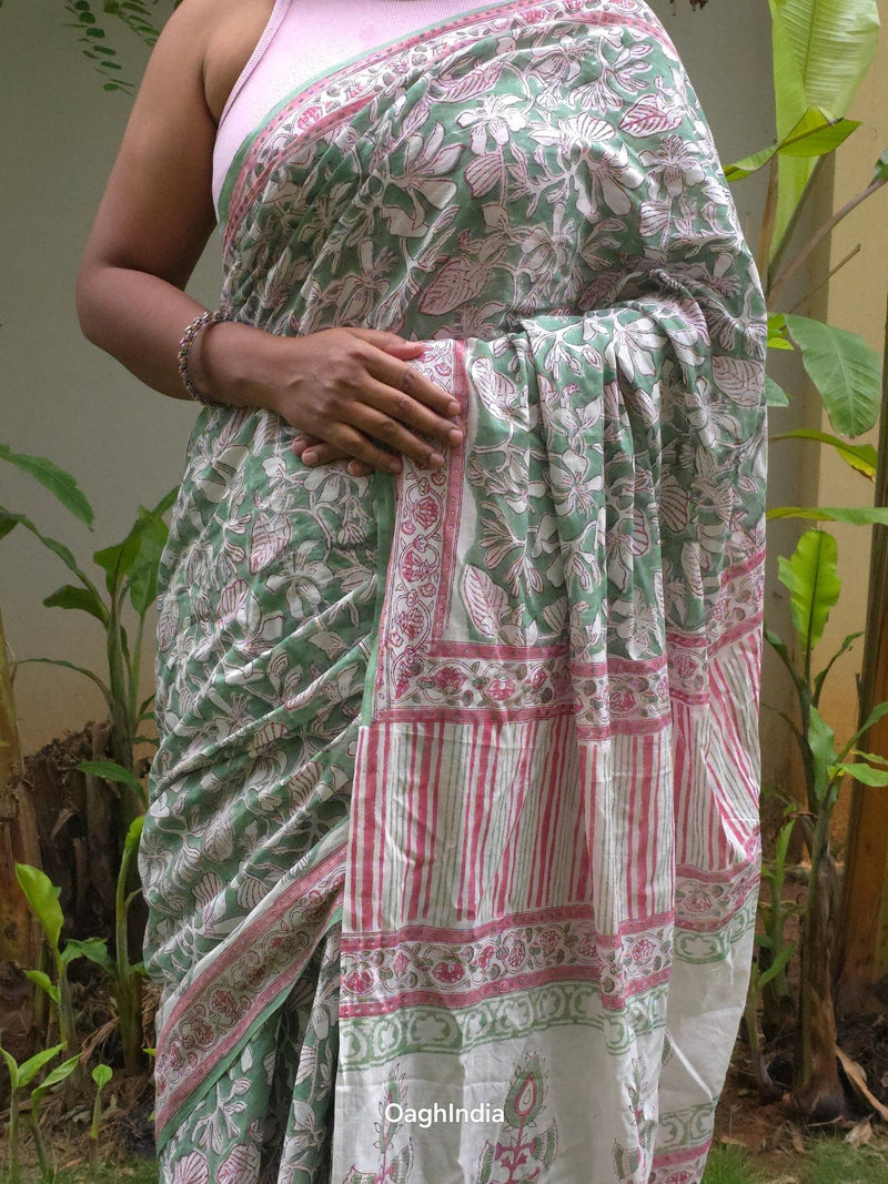 Vrindavan Vriksha : Bagru Handblocked Pure Cotton Saree