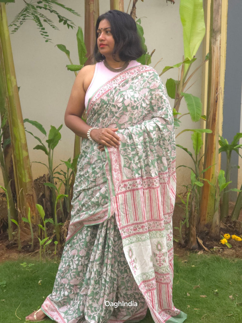 Vrindavan Vriksha : Bagru Handblocked Pure Cotton Saree