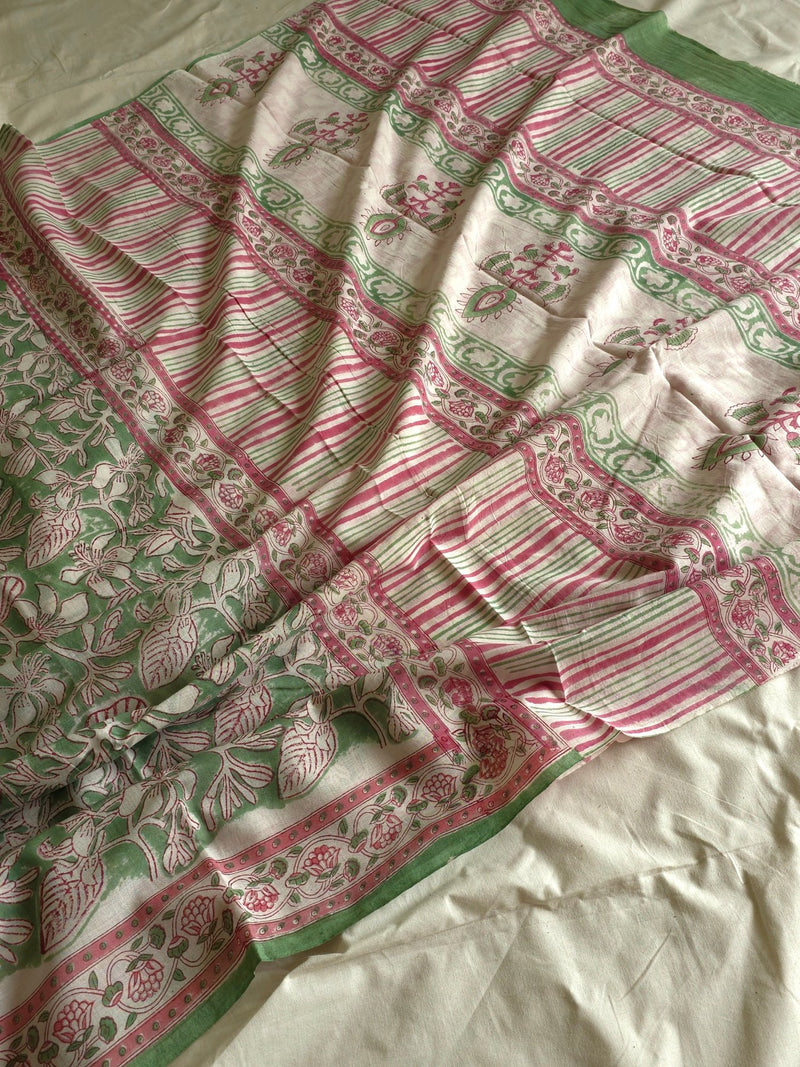 Vrindavan Vriksha : Bagru Handblocked Pure Cotton Saree