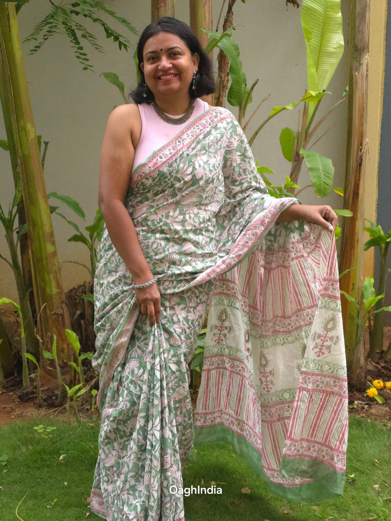 Vrindavan Vriksha : Bagru Handblocked Pure Cotton Saree