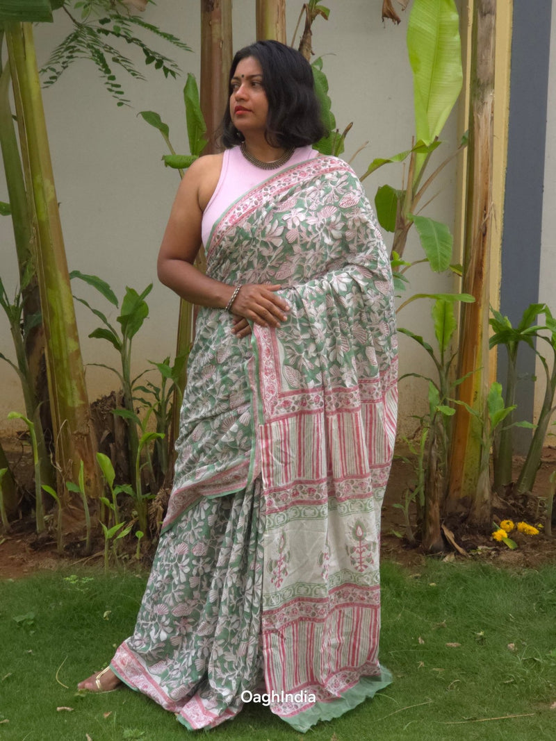 Vrindavan Vriksha : Bagru Handblocked Pure Cotton Saree