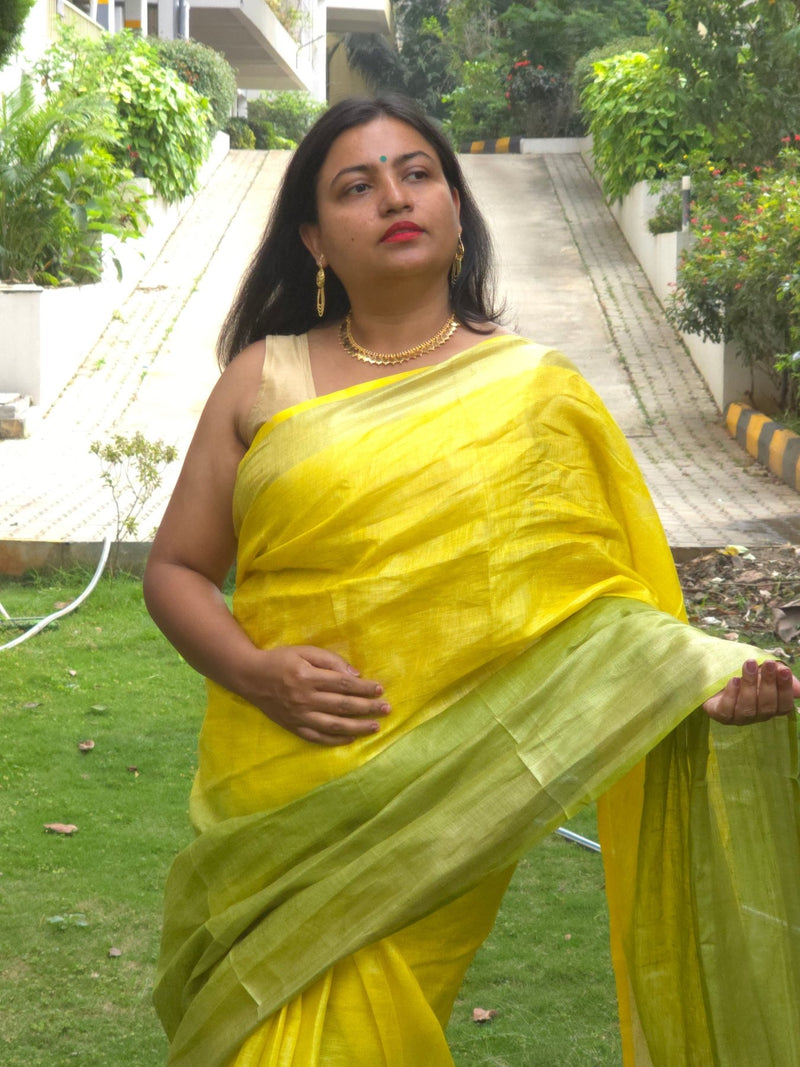 Vrittika - Authentic Bhagalpur Linen Saree - Oagh India