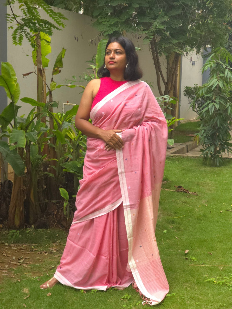 Yazhini – Pure Cotton Pink Saree